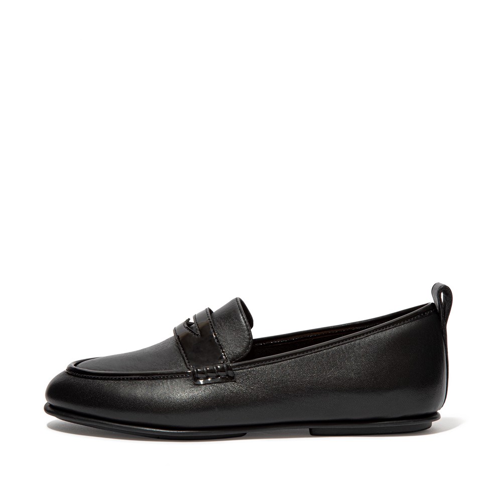 Fitflop Womens Loafers - Lena Leather Penny - Black - 701-IEMBYQ